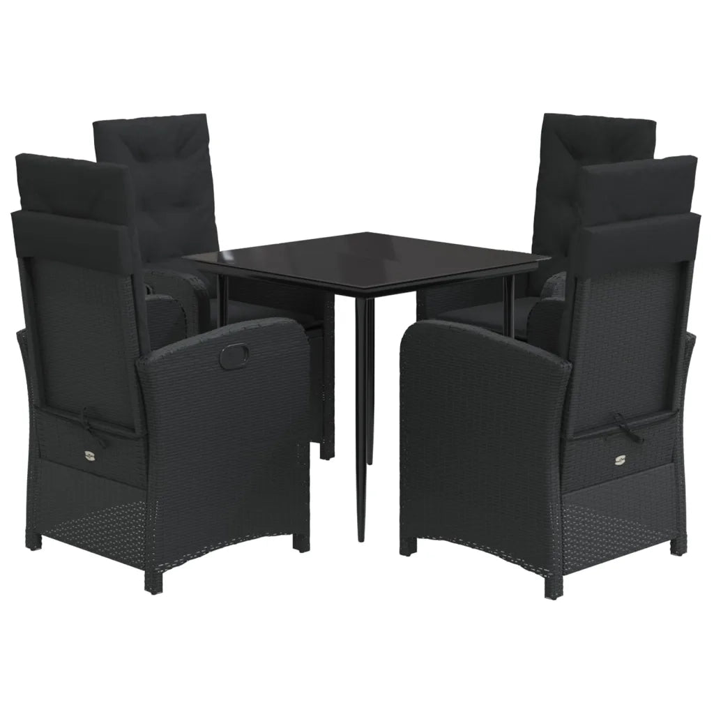 Set da Pranzo da Giardino 5 pz Nero con Cuscini in Polyrattan