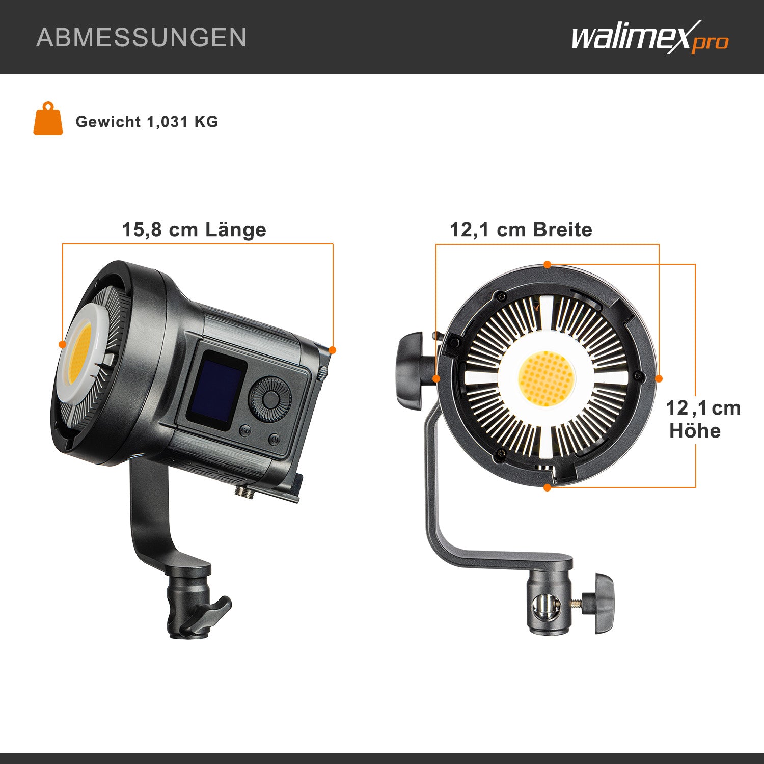 LED Niova Compact 120 W luce video bicolore, luce video con attacco Bowens, luce da studio con tecnologia COB LED, luminosità regolabile dal 10 al 100%.