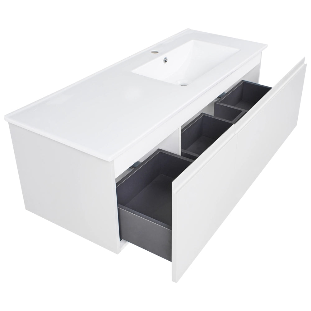 Mobile da bagno sospeso con lavabo  in legno ingegnerizzato e contenitore 120 cm grigio chiaro design moderno
