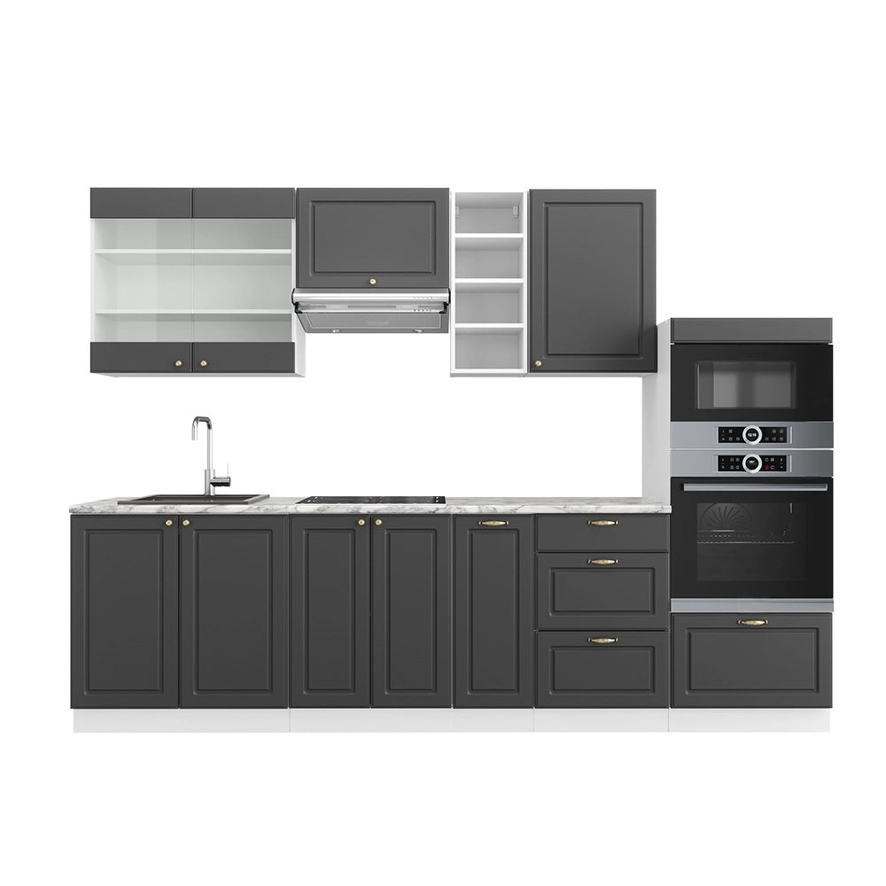 Cucina componibile Fame-Line Antracite rustico/Bianco 280 cm senza piano di lavoro Vicco