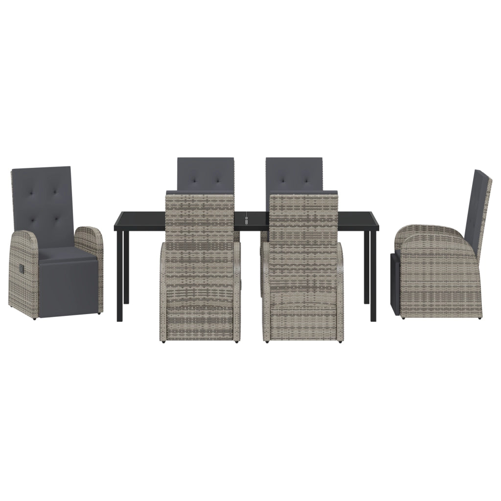Set da Pranzo per Giardino in 7 Pezzi con Cuscini Grigio Rattan Polimerico