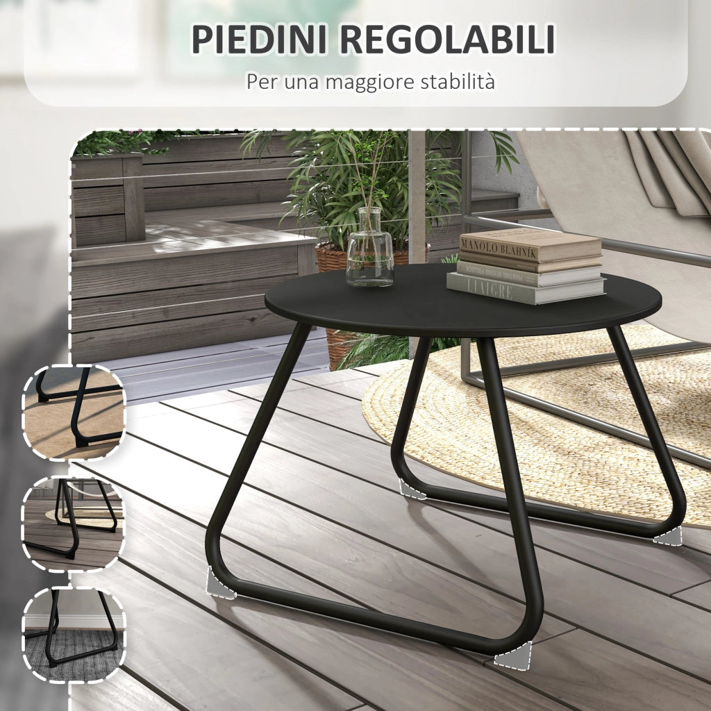 Tavolino da Esterni ?48x37 cm in Metallo Nero con Piedini Regolabili