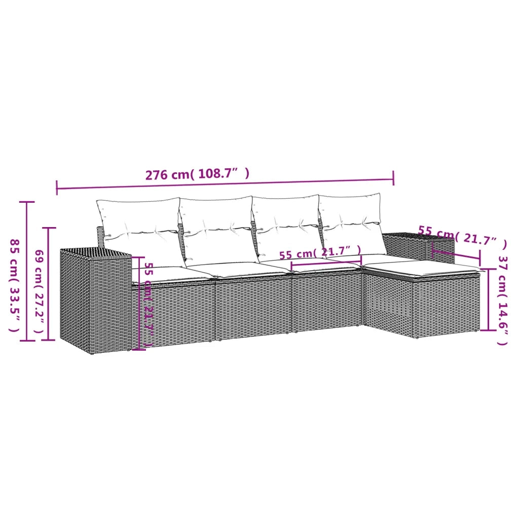 Salotto da Giardino-Set Divani da Giardino 5 pz con Cuscini in Polyrattan Nero 353147