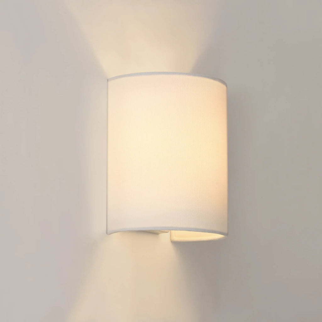 Lampada da parete semicircolare applique da interno attacco E27 paralume in lino 20 cm bianco 03_0002529