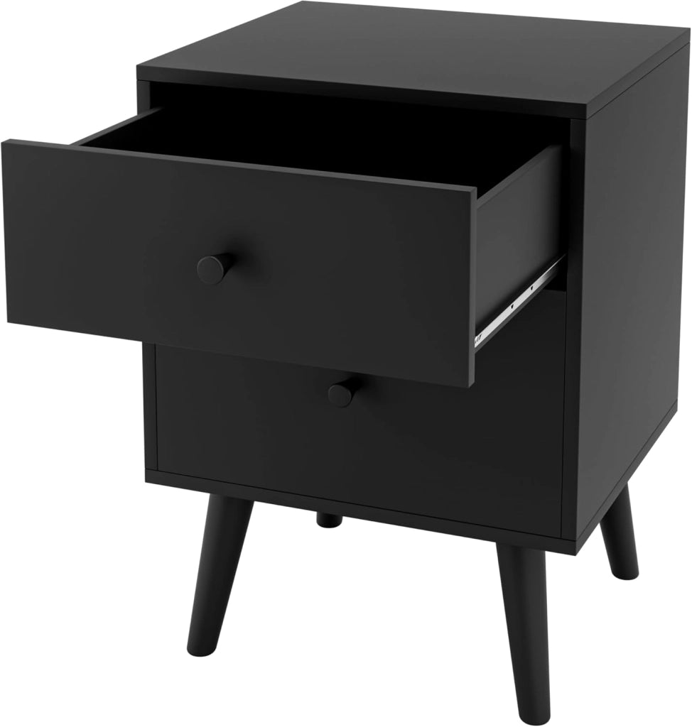 Comodino con 2 cassetti, tavolino con gambe in legno di gomma, comodino per soggiorno, camera da letto, 45×39,5x61,5cm