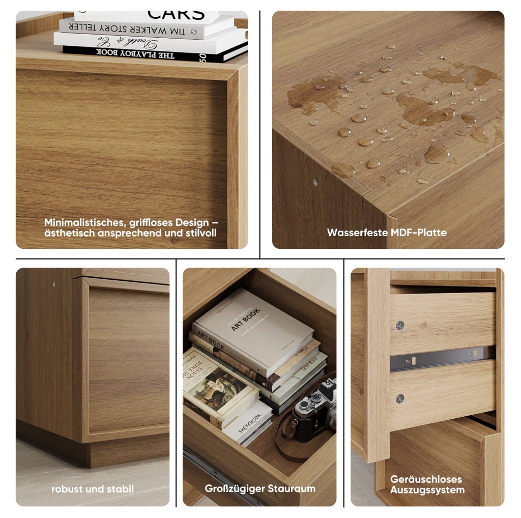 Comodino moderno effetto rovere con 2 cassetti