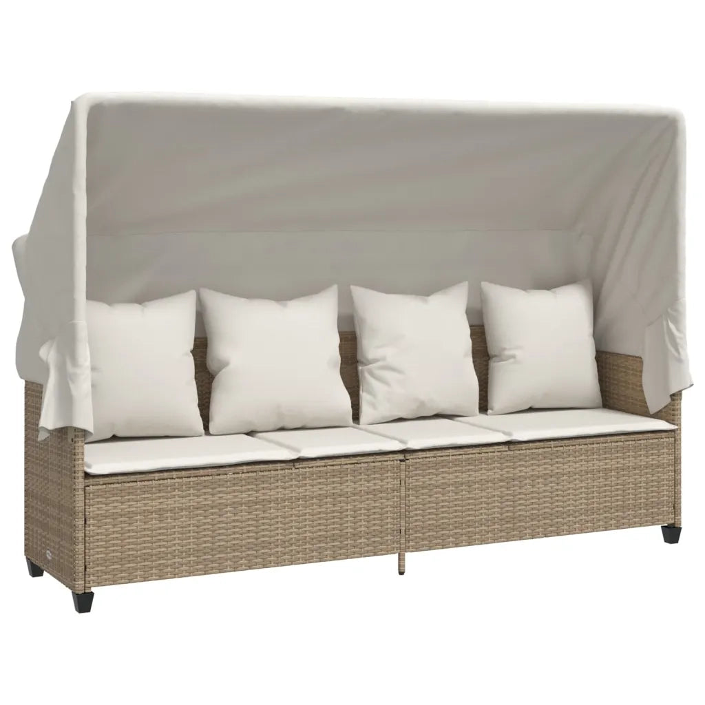Lettino Prendisole con Baldacchino e Cuscini Beige Polyrattan 368357