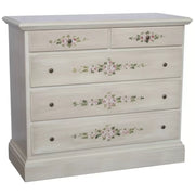 Cassettiera 5 cassetti legno shabby bianco anticato decori 117x51x101 - Mobili 2G