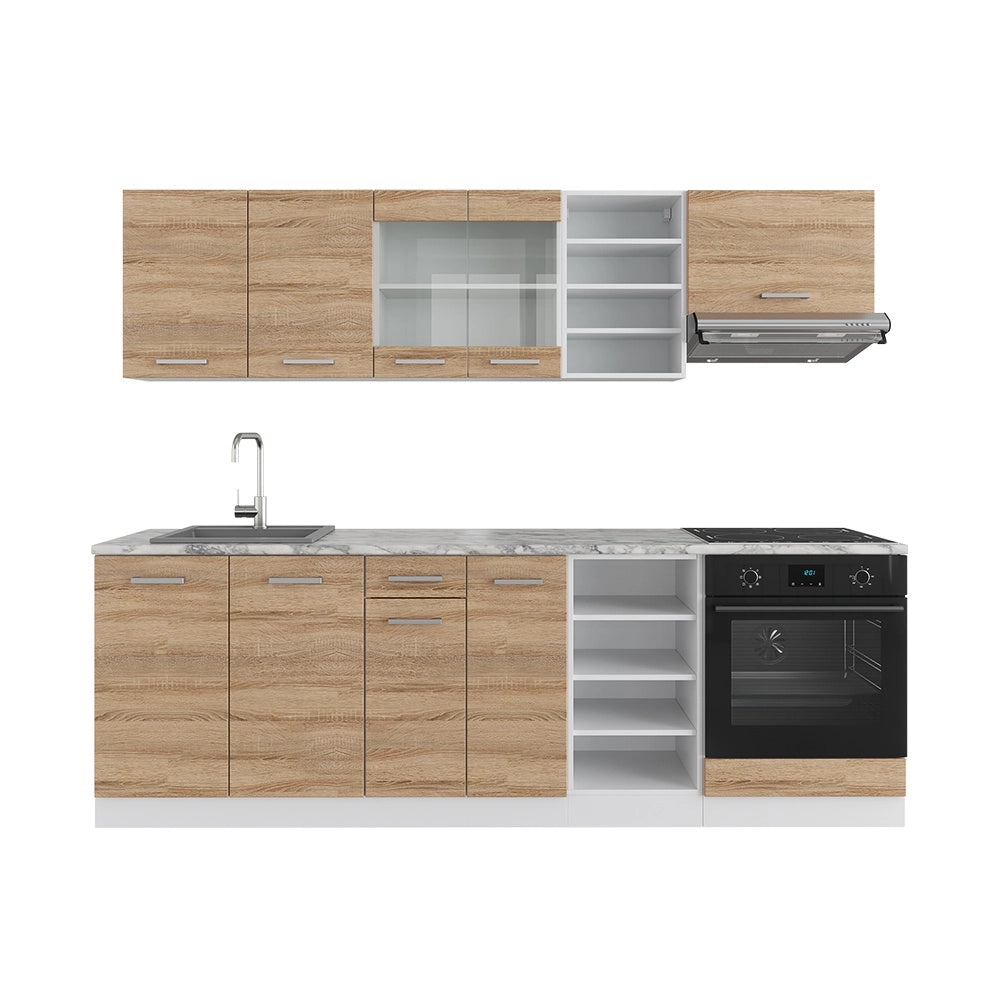 Cucina componibile R-Line Sonoma/Bianco 240 cm, PL Marmo Vicco