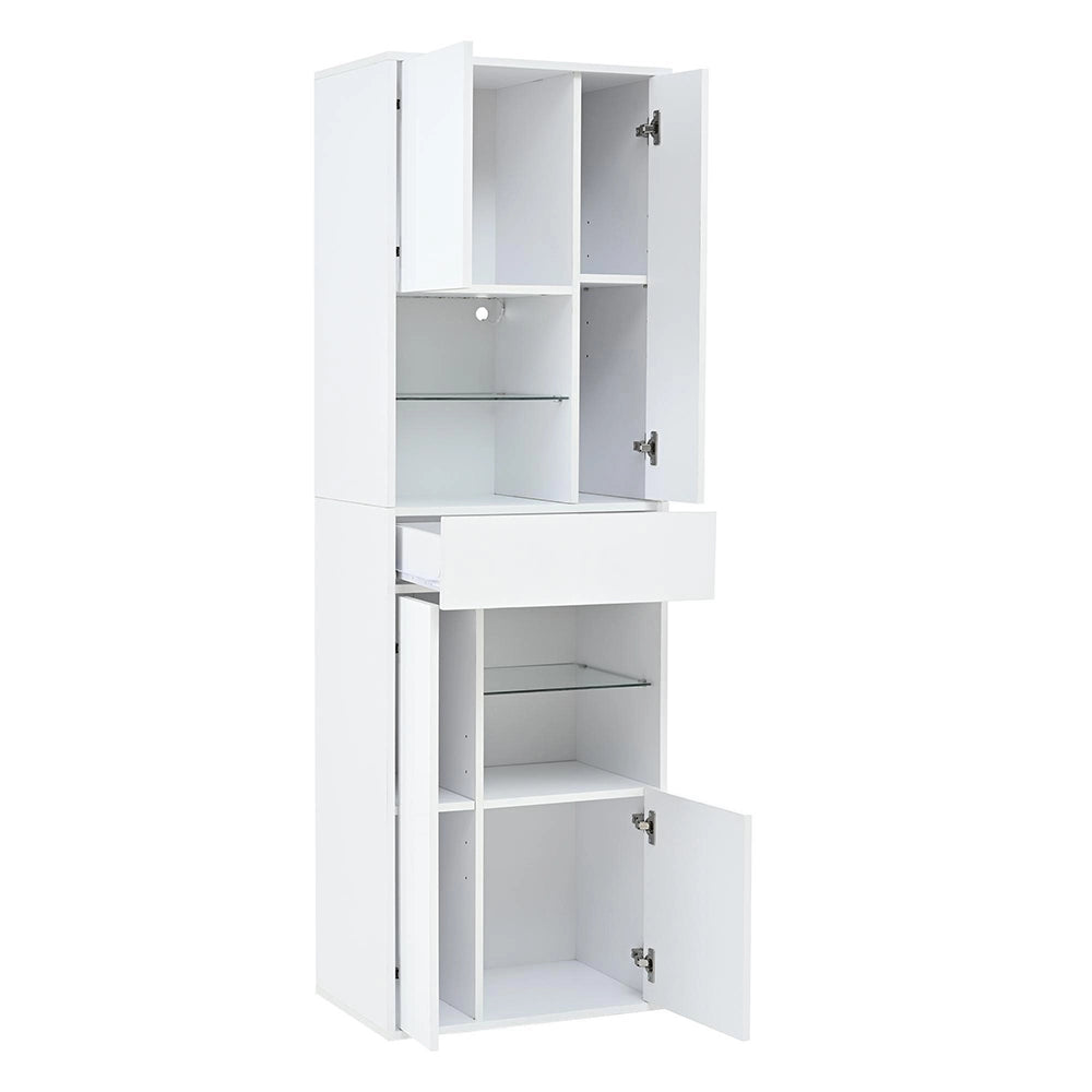 Vetrina esposizione 55x38x170 cm con LED - Xylo - 1 cassetto, 4 ante vetrate, design brillante, bianco