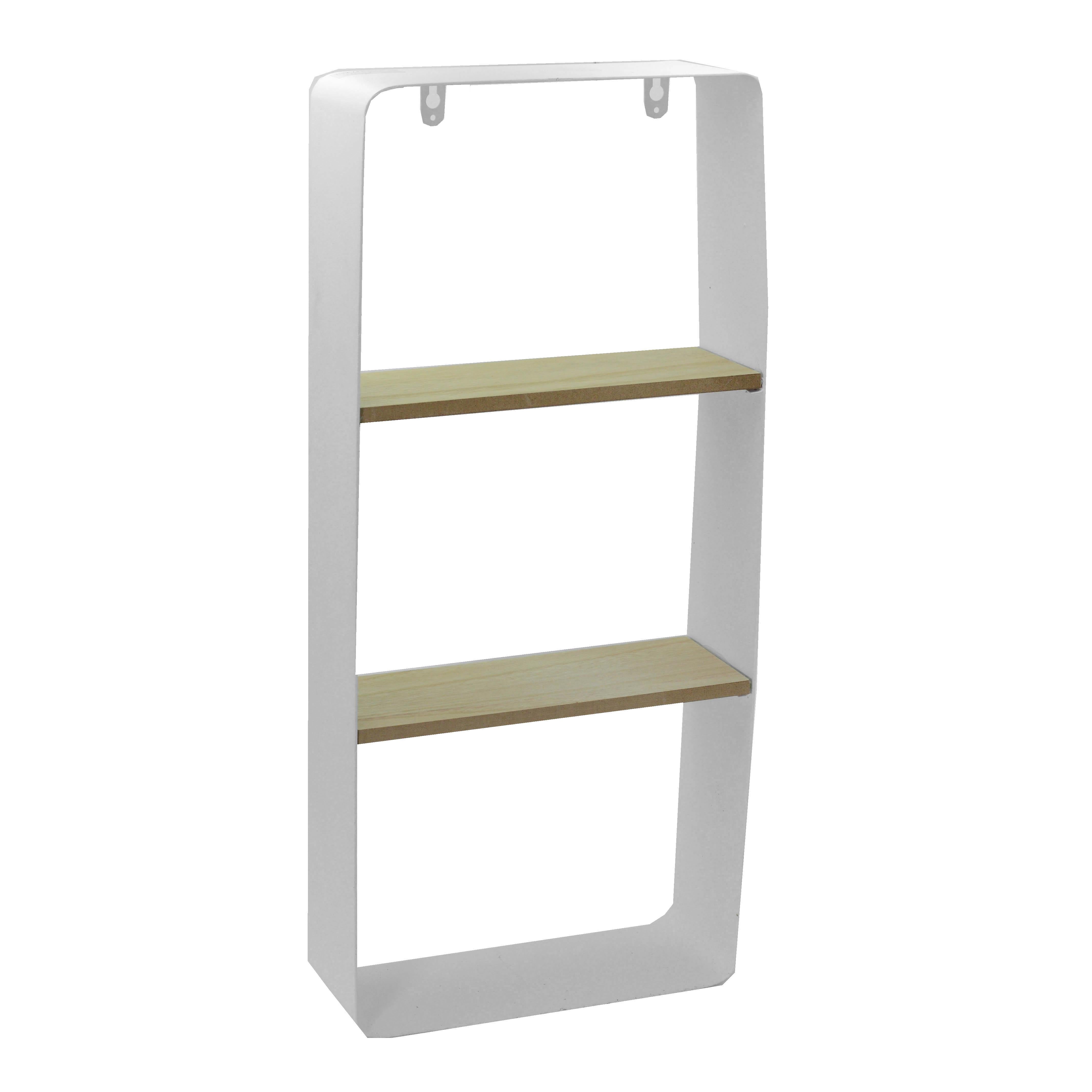 Mensola in metallo bianco e in legno 2 piani cm 25,5x10xh57