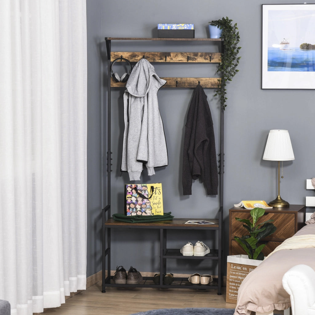 Appendiabiti con scaffali e ganci ¨C zephmum ¨C 84x34,5x180 cm colore nero marrone stile industriale