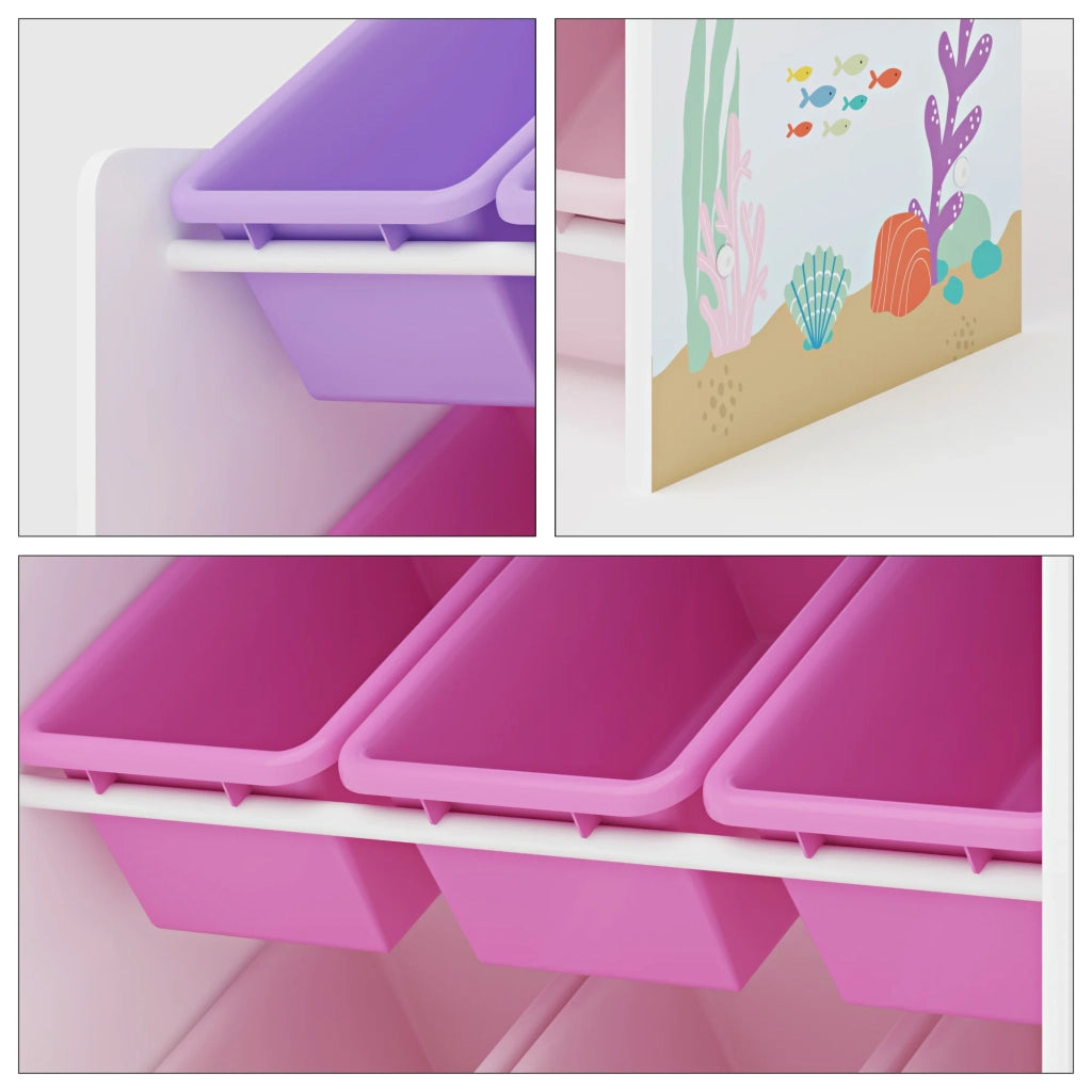 Scaffale dal design senza tempo per soggiorno/camera da letto mobiletto portaoggetti per bambini con 9 scomparti aperti bianco/rosa/viola 03_0011180