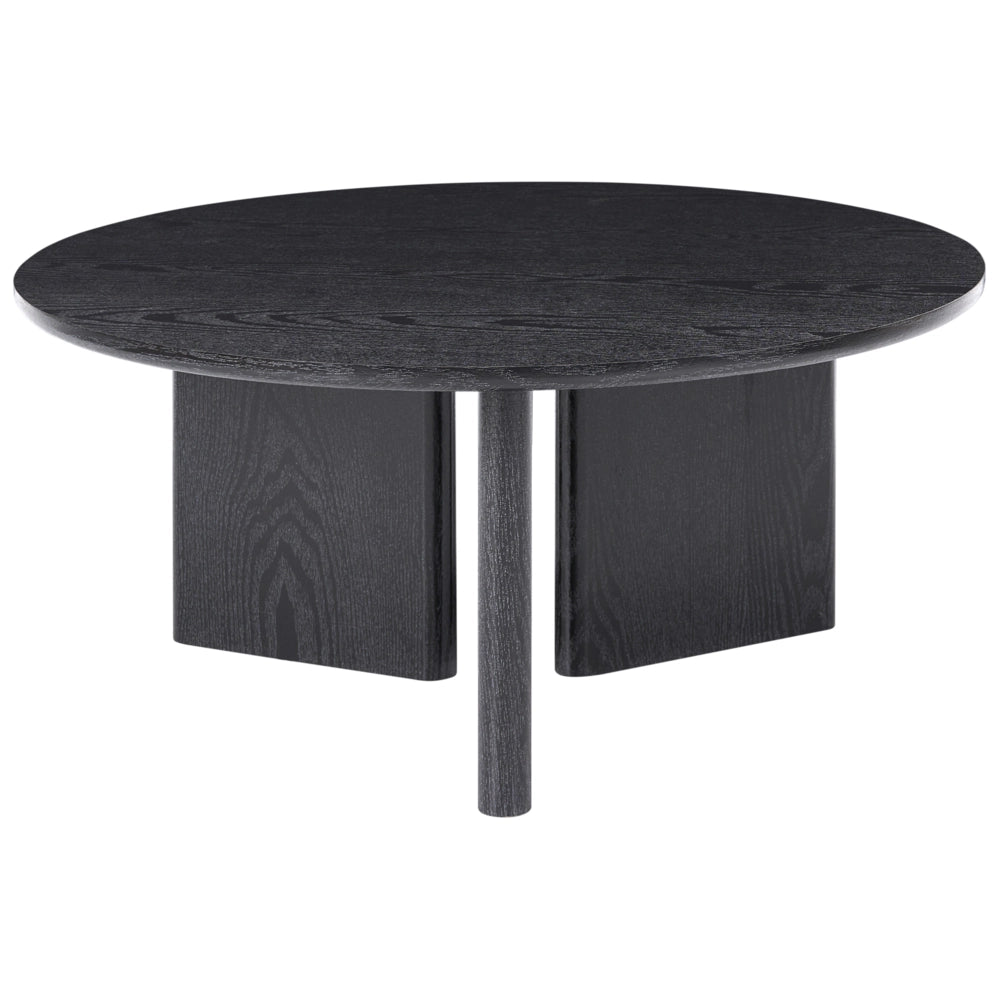 Tavolino nero in MDF con impiallacciatura in carta rotondo con 3 gambe a pannelli per soggiorno stile moderno