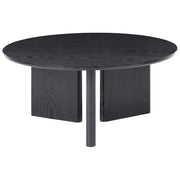 Tavolino nero in MDF con impiallacciatura in carta rotondo con 3 gambe a pannelli per soggiorno stile moderno