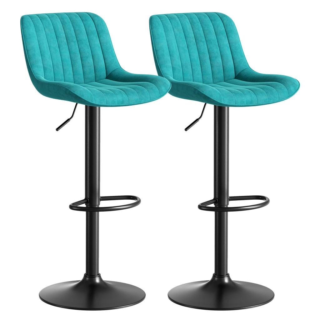 Sgabello da bar girevole regolabile in altezza con schienale, in velluto, metallo e legno, Blu