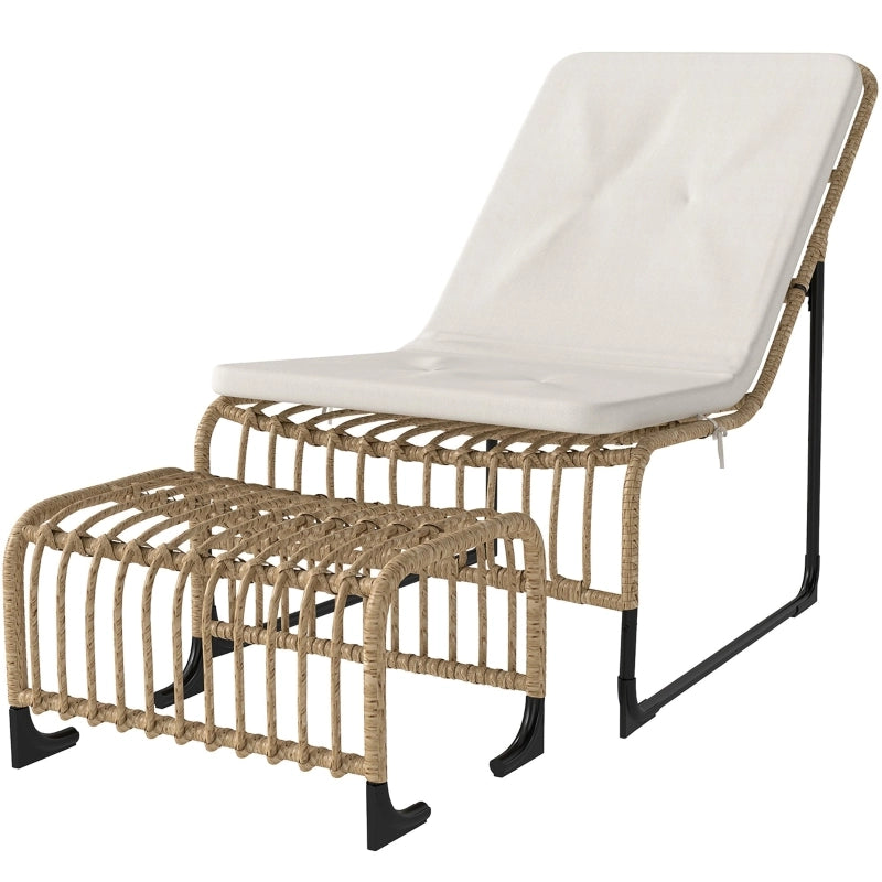 Poltrona reclinabile con poggiapiedi resistente ai raggi UV con cuscino in rattan per giardino e balcone naturale