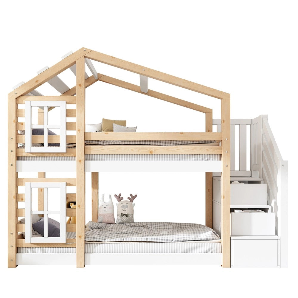 Letto a Castello Baumhaus per Bambini ¨C MINIMAL ¨C 90x200, Legno, Bianco, 2 Reti a Doghe