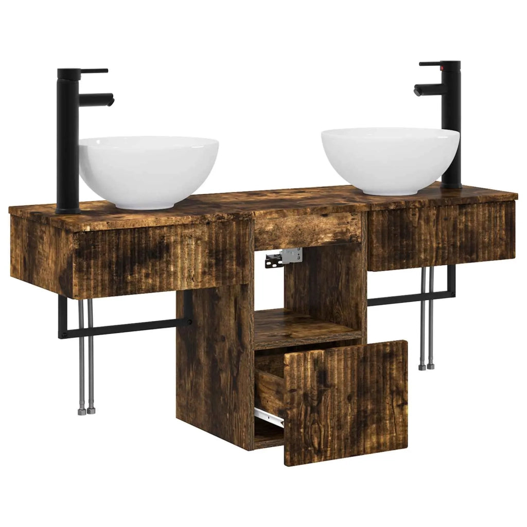 Set di mobili per il bagno 3 pz Rovere Fumo 3405582