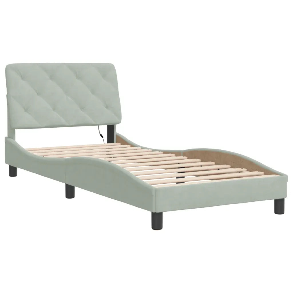 Giroletto con LED senza Materasso-Struttura Letto Grigio Chiaro 90x200 cm in Velluto