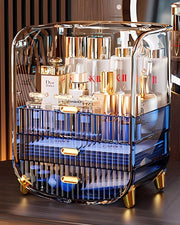 Display per Captafel con Cassetta, Grande Capacità Organizzatore per Prodotti di Cura della Pelle, Matite, Pennelli e Accessori - Blu