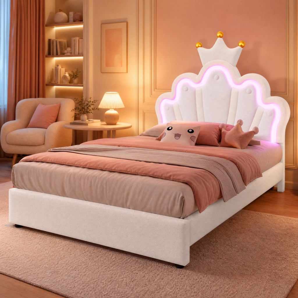 Letto imbottito per bambini 90x200 cm con LED e 2 cassetti