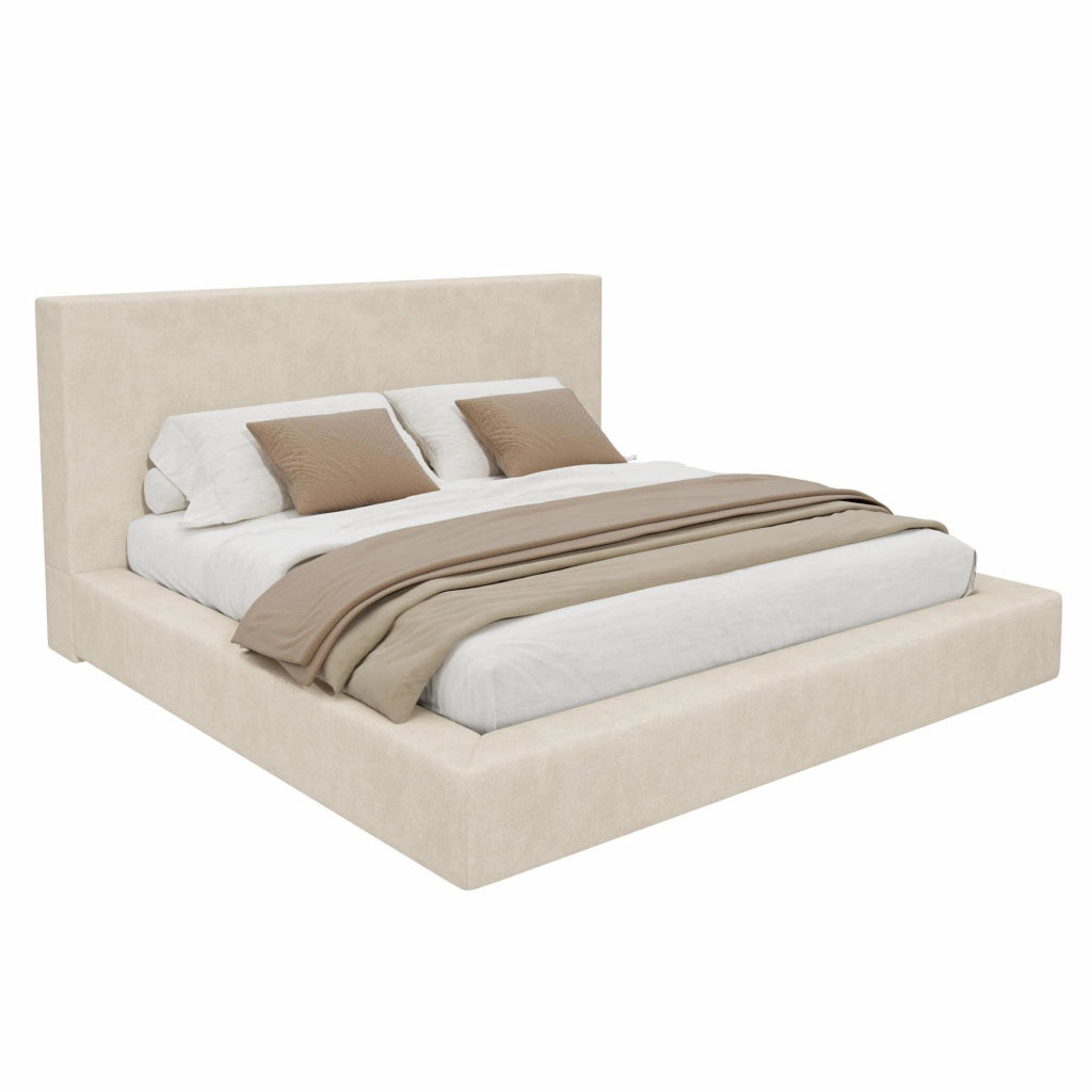 Letto imbottito 160x200 cm con rete a doghe in chenille beige