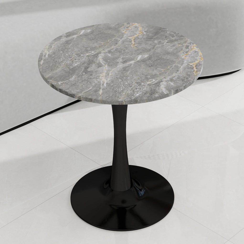 Tavolino da caffè rotondo moderno in marmo artificiale; nero e grigio; 77;5 cm