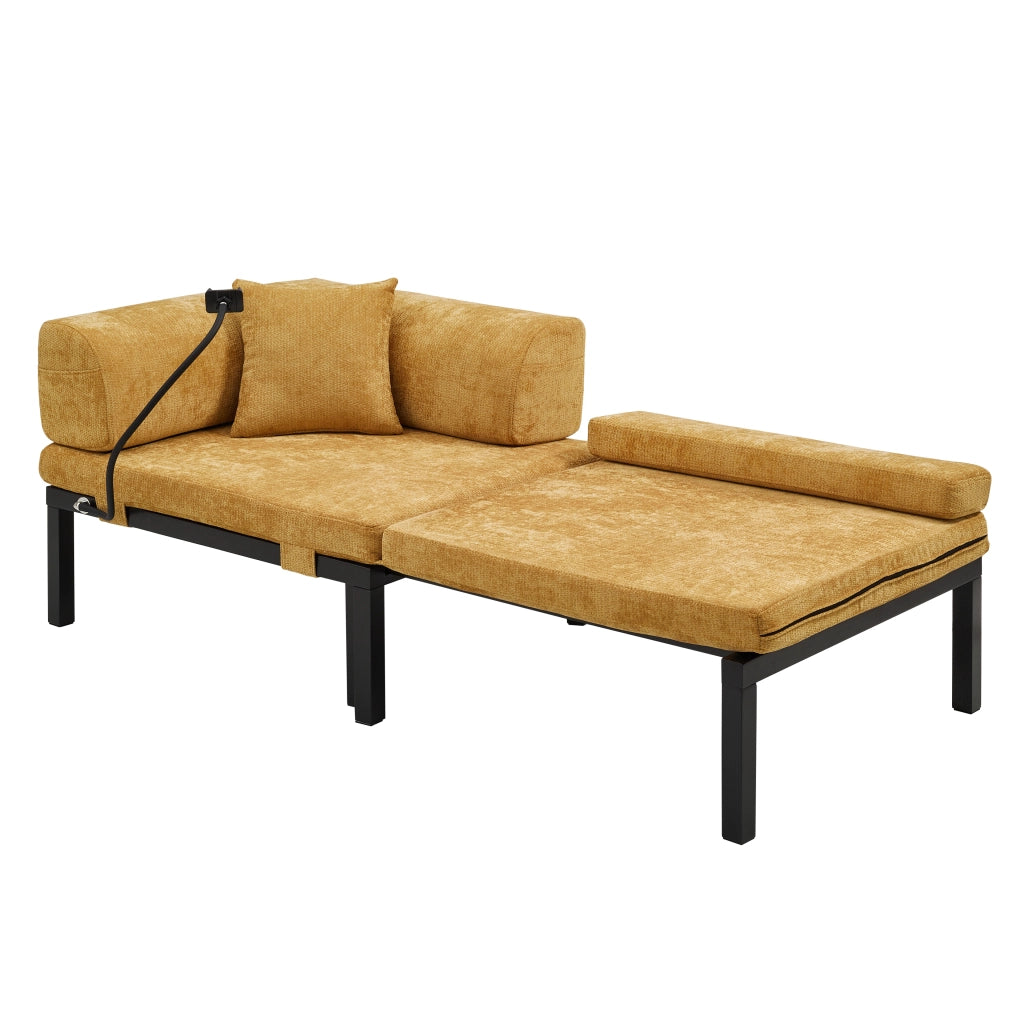 Letto a Divanetto Singolo Estraibile, Divano Letto in Velluto - Giallo