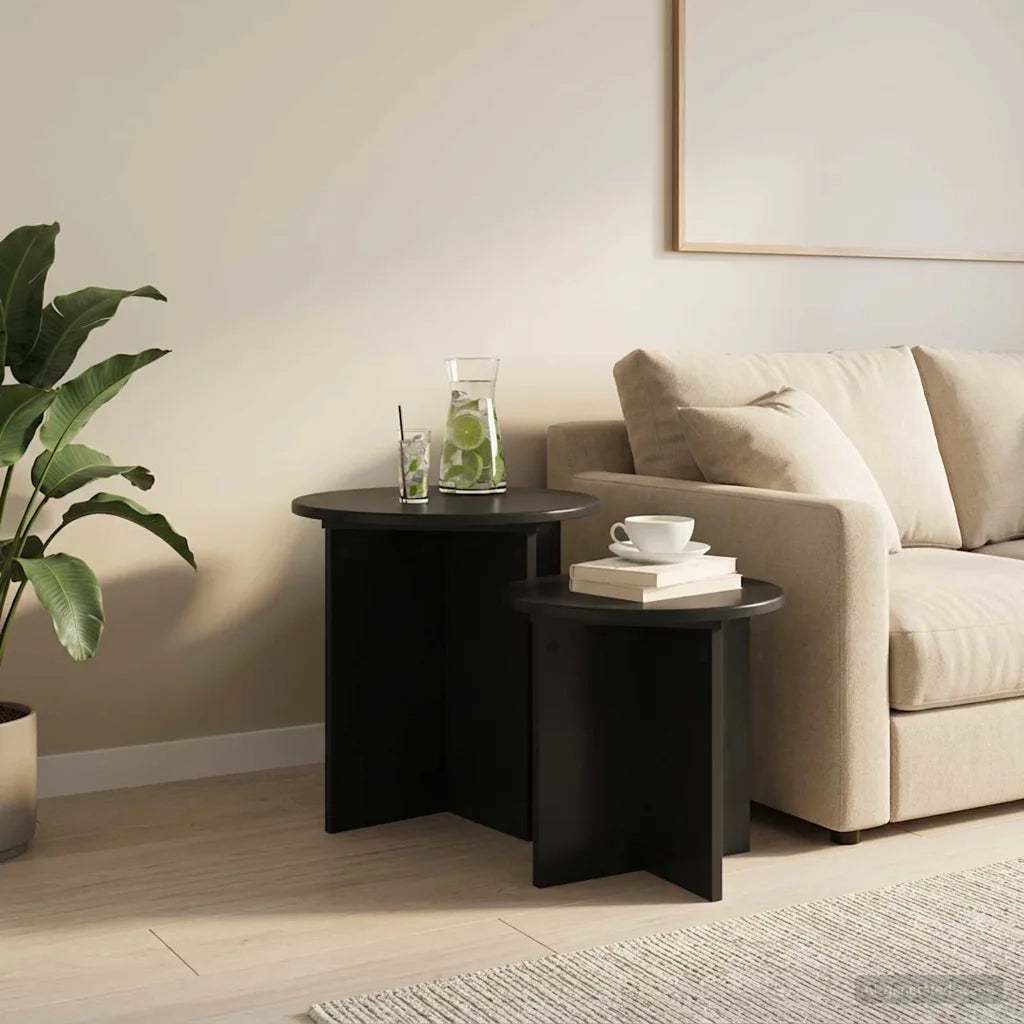 Set tavolini 2 pcs Rovere Nero Legno ingegnerizzato 8001011
