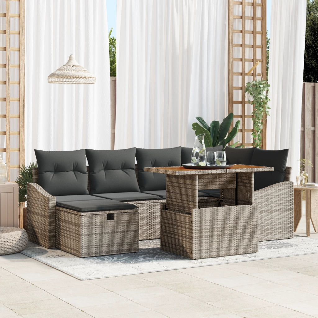 Set Divano Giardino 7 Pezzi con Cuscini Grigio Polyrattan