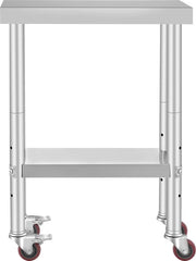 Commerciale Tavolo da Cucina con 4 Ruote in Acciaio Inox da 24x12 Pollici con Finestra in Acciaio Inox Zavorra