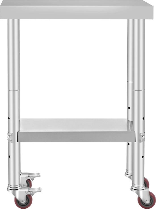 Commerciale Tavolo da Cucina con 4 Ruote in Acciaio Inox da 24x12 Pollici con Finestra in Acciaio Inox Zavorra