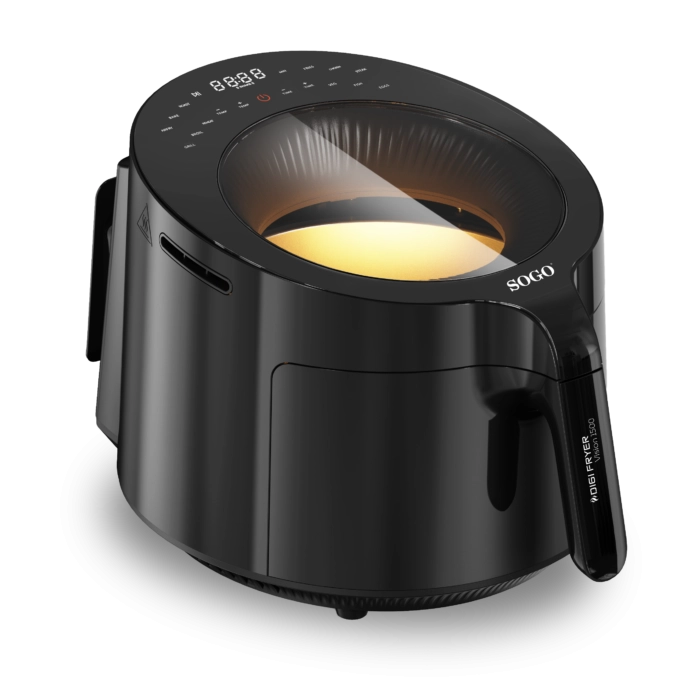 Friggitrice ad aria 5L 1500W con finestra trasparente, 12 programmi e temperatura 80-200°C, display touch - Sogo