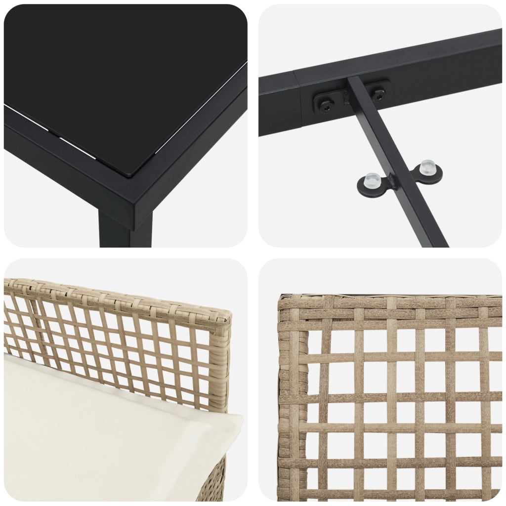 Set da Pranzo Giardino 7 Pezzi con Cuscini Beige Poly Rattan