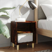 Comodino con Gambe in Legno-Tavolino da notte Massello Rovere Fumo 40x35x50cm