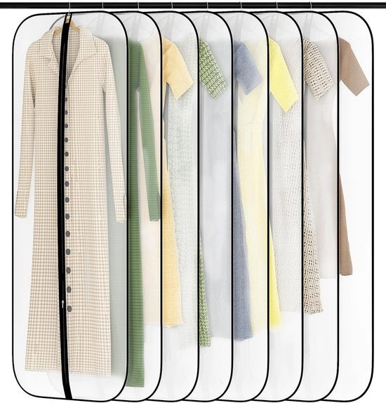 Set di contenitori per abbigliamento 8-delig trasparente, dimensioni 60 cm x 160 cm, con cerniera per confezioni, abiti da sera, giacche, magazzino abbigliamento, nero