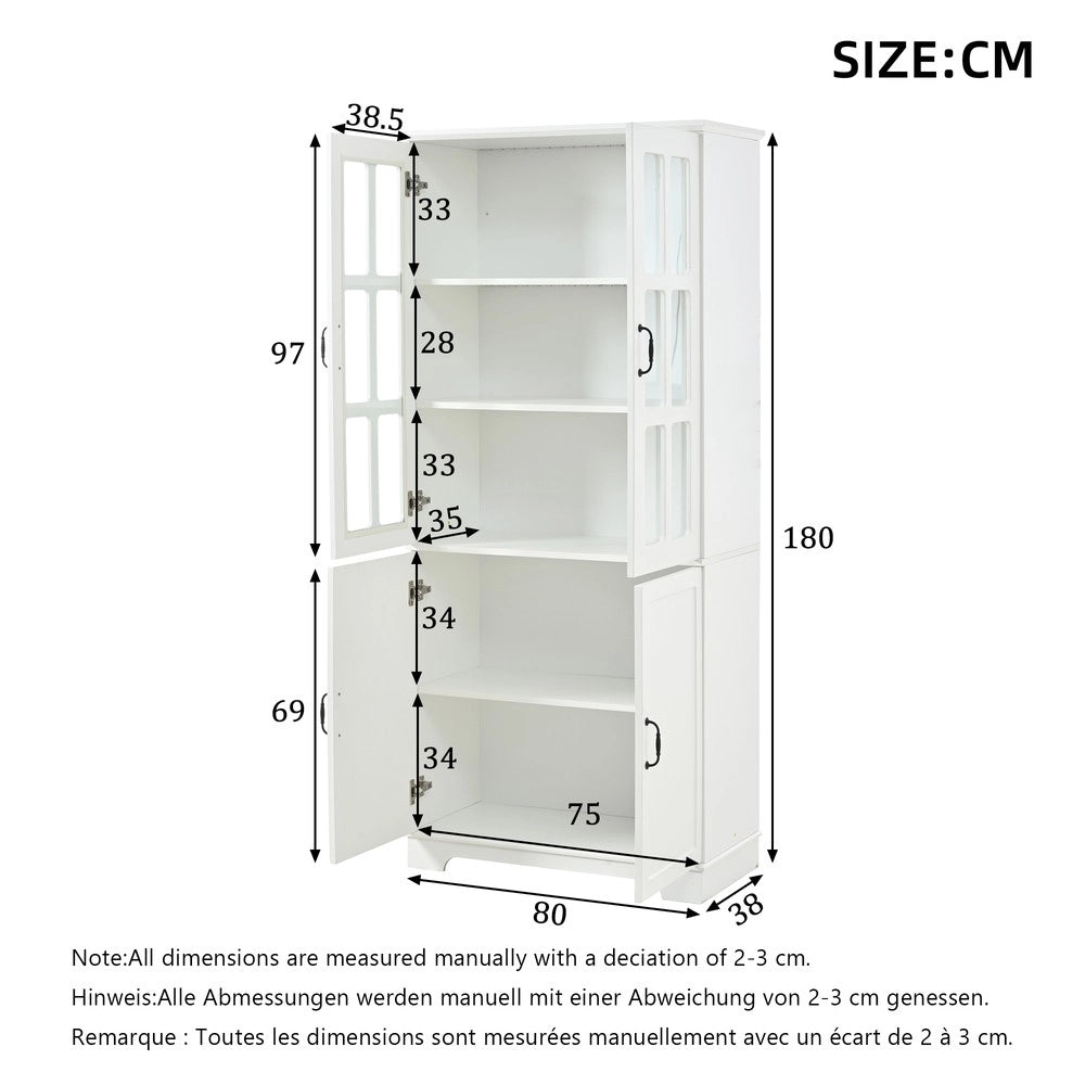 Armadio alto con vetri - Zephmum- 80x38x180cm, 2 ante in vetro, 5 ripiani, stile rustico