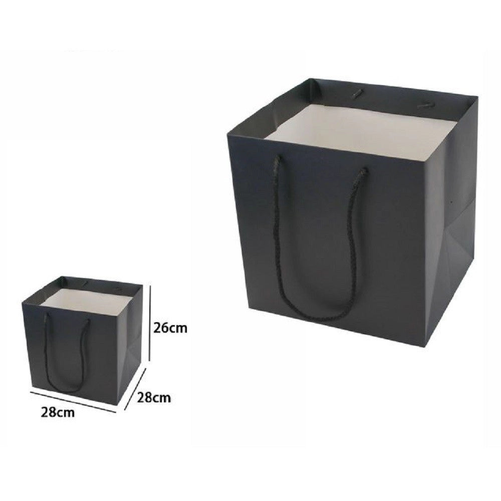 Trade Shop - Set 2 Pz Buste Busta Borsa Da Regalo Nera 28 X 28 X 26 Cm Manici In Corda 69243 -