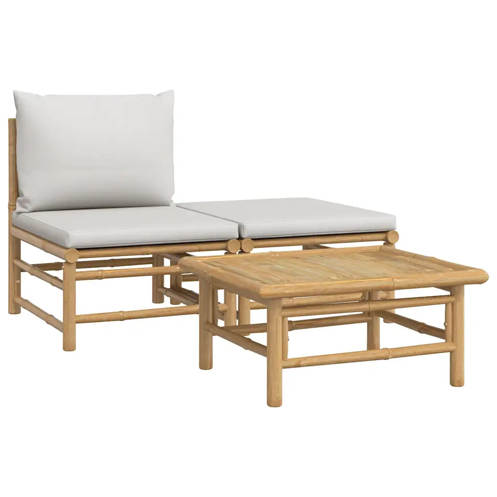 Set Salotto da Giardino 3pz con Cuscini Grigio Chiaro Bambù 362275