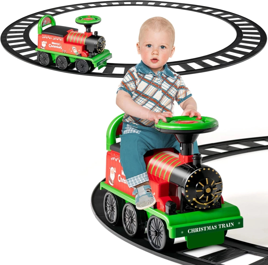 Trenino Elettrico per Bambini, Treno Giocattolo con 16 Pezzi di Binari, con Luci e Suoni, Scatola di Stoccaggio, Regalo per Bambini Anni 3+ (Verde)