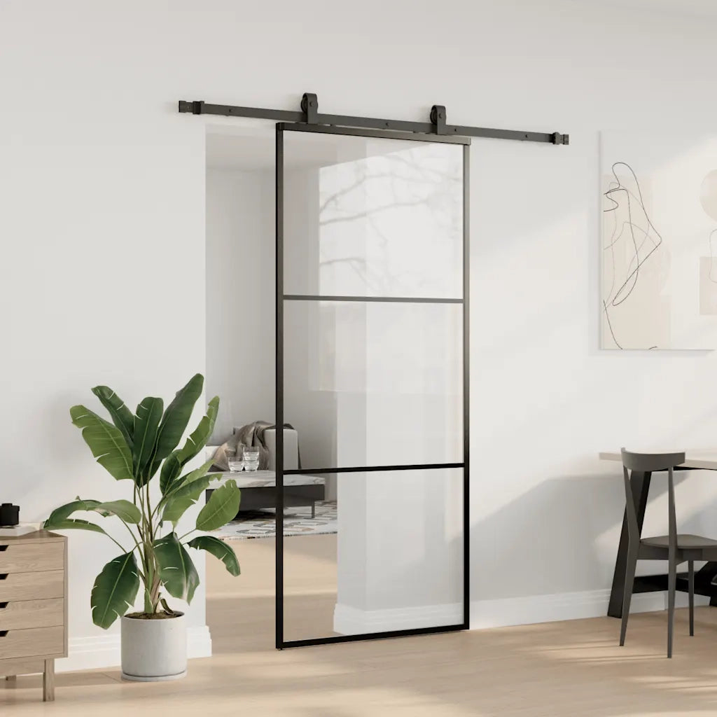 Porta Scorrevole con Ferramenta Nera 90x205 cm in Vetro ESG