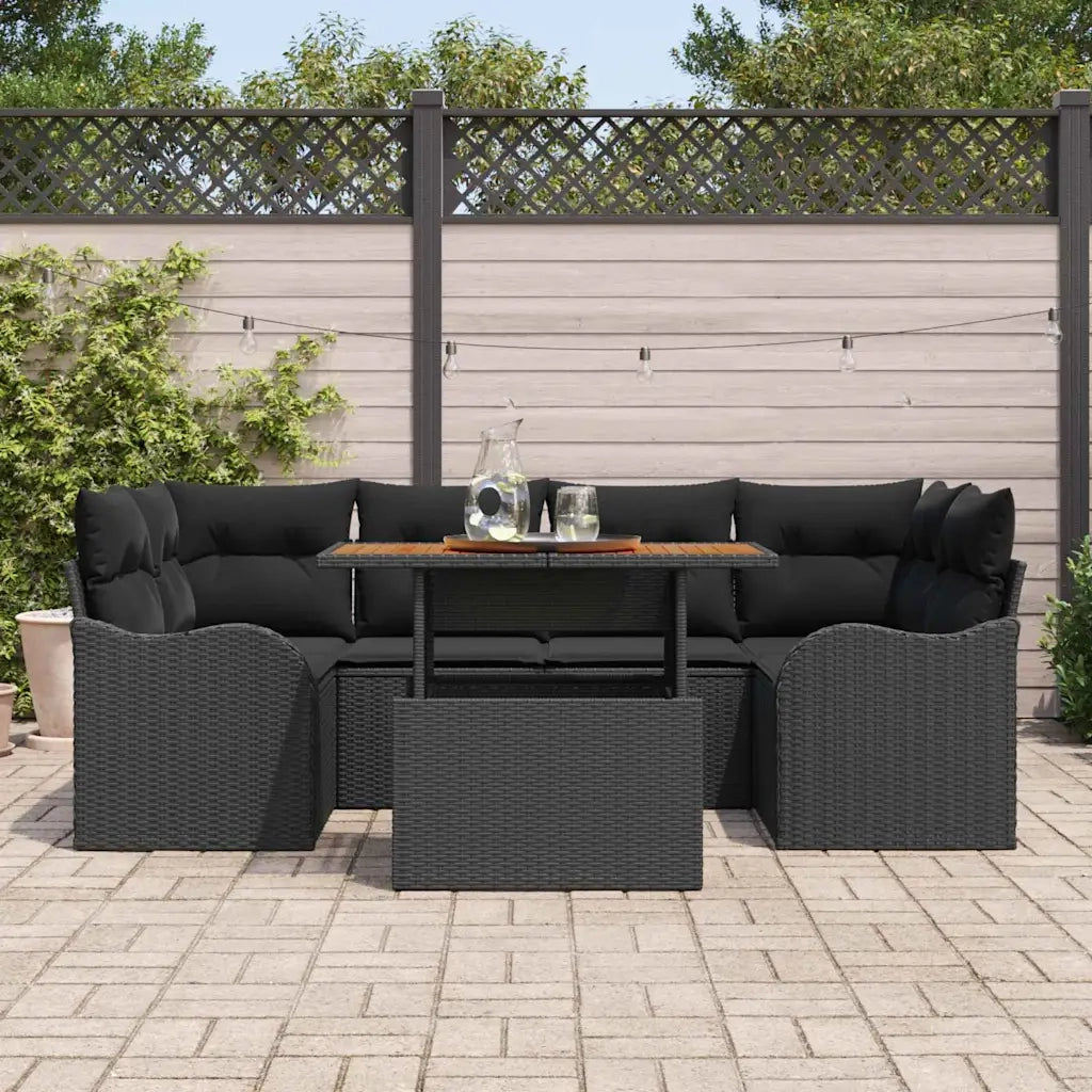 Set Divano da Giardino con cuscino 7 pcs Nero