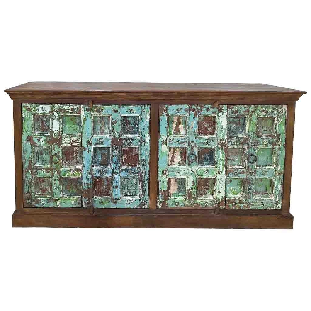 Credenza artigianale in legno blu 212x52x98h cm