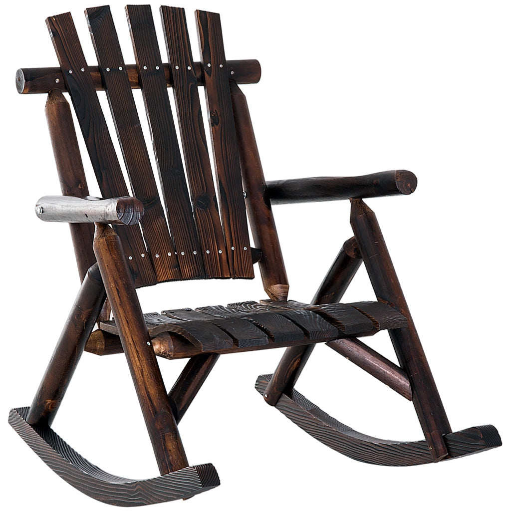 Sedia a dondolo con bracciolo in legno massiccio carbonizzato impermeabile 97 x 69 x 93 cm ideale per giardino e terrazza