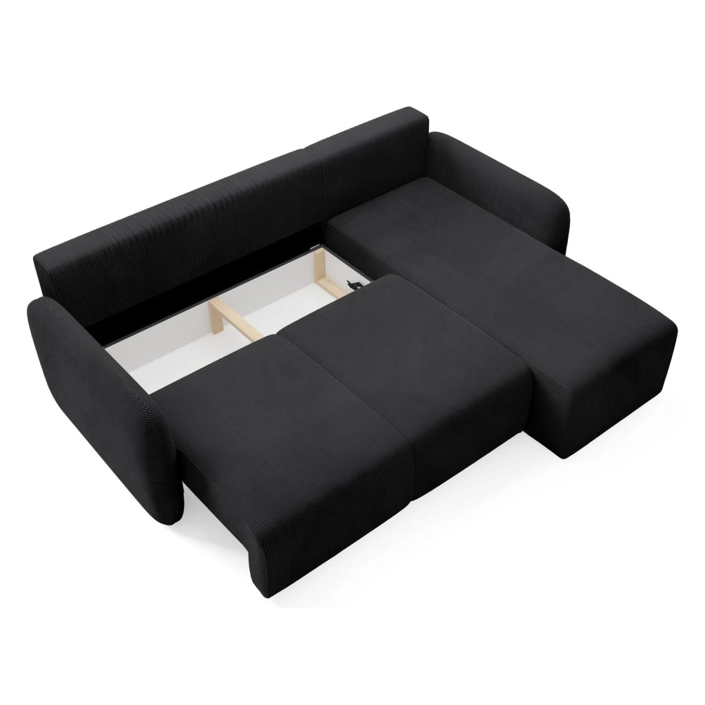 Ranco, Divano Letto con Penisola Contenitore, 245x185 cm Nero