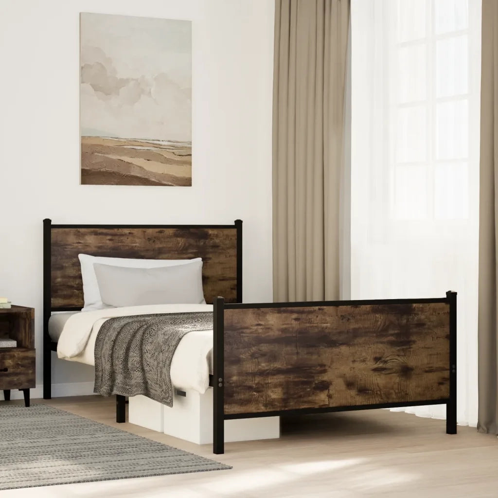 Letto singolo | Letto per adulti | Giroletto senza Materaso in Metallo Rovere Fumo 100x190 cm