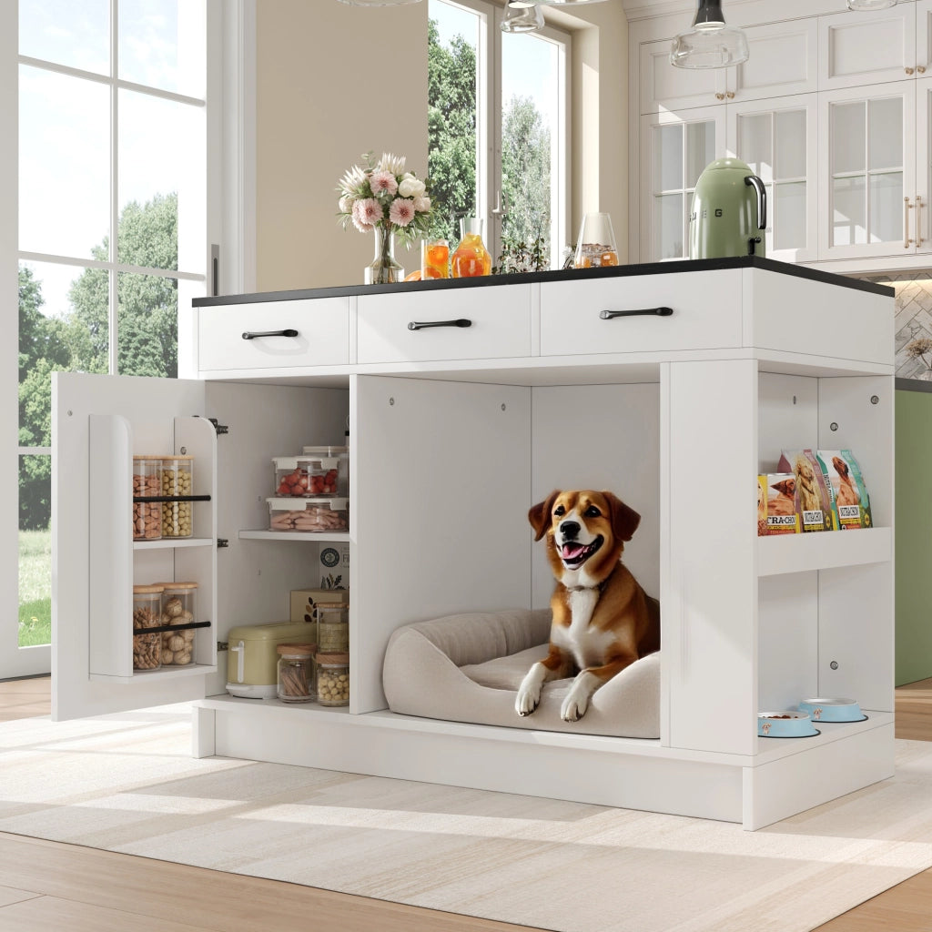 Carrello da Cucina con 3 Cassetti; Porta Spezie; Ripiano Regolabile e Vano Aperto; in MDF; Bianco