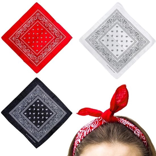 Bandana 3 Pezzi - Foulard - Cotone - Donna/Uomo - Rosso/Bianco/Nero - Materiale Respirante