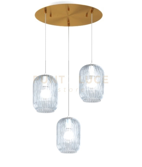SOSPENSIONE OTTONE SAT. 3 LUCI TONDA VETRI BLU 1181OS-S3 T-BL